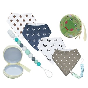 Baby Bandana Bibs with 2 Pacifier Clips & 1 Pacifier Case