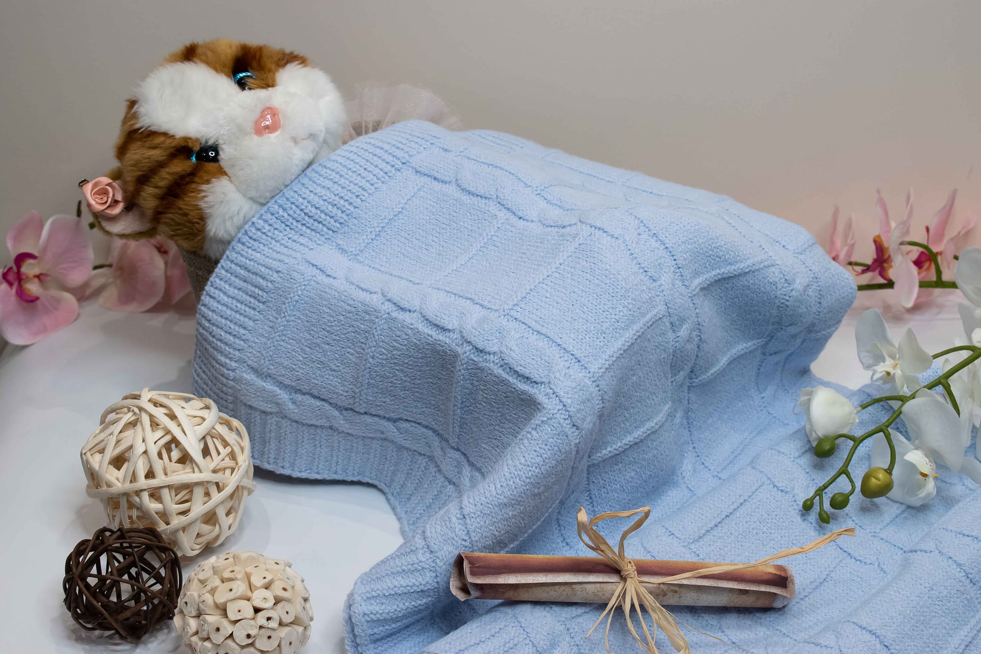 Knitted Baby Blanket Blue, 90x90cm, Acrylic SweetyBloom